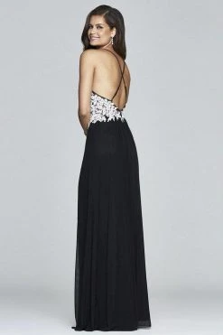 Faviana - 7934 Lace V-Neck A-Line Dress - 1 Pc. Black/Ivory In Size 00 Available Formal Gowns