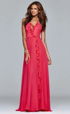 Faviana - 7939 Long Halter Dress With Layered Ruffle Detail