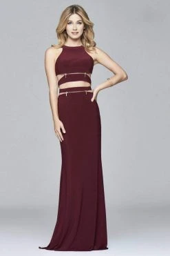 Faviana - 7957 Long Jersey Halter Dress With Zipper Detail
