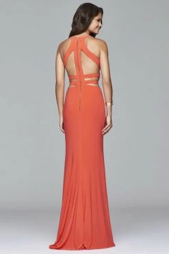 Faviana - 7957 Long Jersey Halter Dress With Zipper Detail