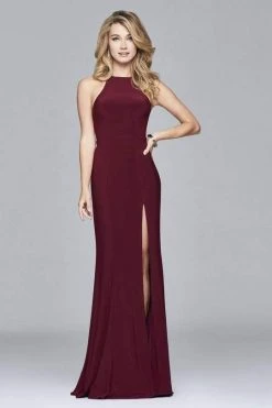 Faviana - 7976 Halter Neck Jersey Trumpet Dress - 1 Pc Wine In Size 4 Available Formal Gowns
