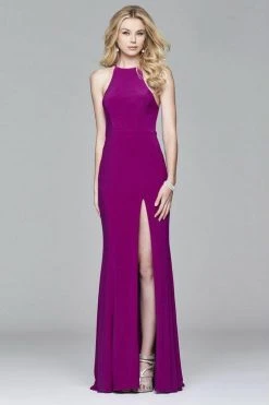 Faviana - 7976 Halter Neck Jersey Trumpet Dress - 1 Pc Wine In Size 4 Available Formal Gowns