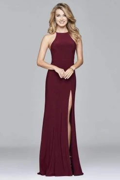 Faviana - 7976 Halter Neck Jersey Trumpet Dress - 1 Pc Wine In Size 4 Available Formal Gowns