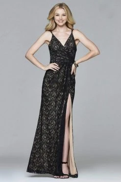 Faviana - 7995 Long V-neck With Lace Detail Formal Gowns