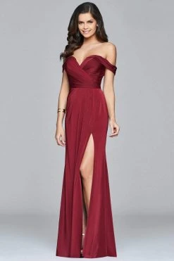 Formal Gowns Faviana 8083 Draped Off Shoulder Ruched Evening Dress - 1 Pc Black In Size 6 Available