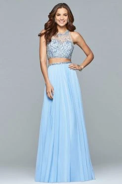 Faviana - Beaded Two-Piece Chiffon A-line Gown S10061 - 2 Pcs Candle Light In Size 6 And 8 Available