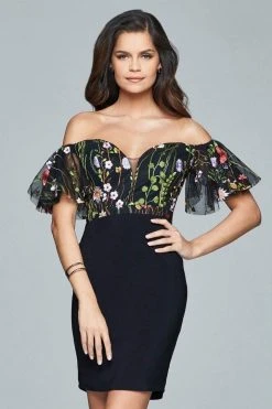 Cocktail Dresses Faviana - Embroidered Jersey Cocktail Dress S8081