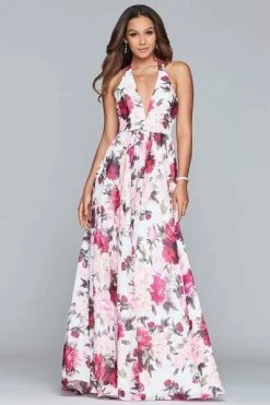 Formal Gowns Faviana - Floral Halter A-Line Evening Gown S10278 - 1 Pc Ivory/Wine In Size 8 Available