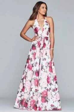 Formal Gowns Faviana - Floral Halter A-Line Evening Gown S10278 - 1 Pc Ivory/Wine In Size 8 Available 7 Formal Gowns Faviana - Floral Halter A-Line Evening Gown S10278 - 1 Pc Ivory/Wine In Size 8 Available
