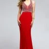 Faviana - Jersey Dress With Plunging Neckline S7805 Formal Gowns 1 Faviana - Jersey Dress With Plunging Neckline S7805 Formal Gowns