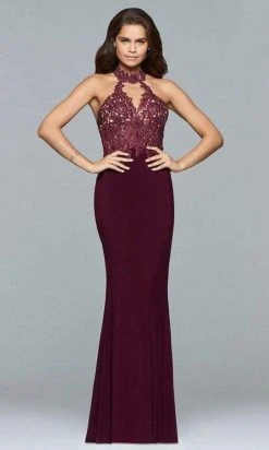 Faviana - Lace Sleeveless Cutout Long Gown 7750 - 1 Pc Bordeaux In Size 4 Available