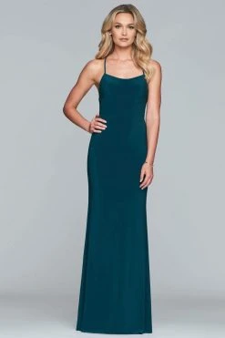 Formal Gowns Faviana - Lace Up Back Long Sheath Dress S10205 - 1 Pc Evergreen In Size 0 Available