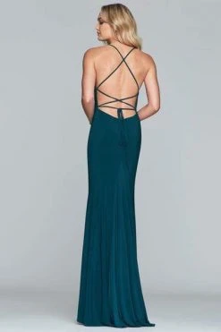 Formal Gowns Faviana - Lace Up Back Long Sheath Dress S10205 - 1 Pc Evergreen In Size 0 Available