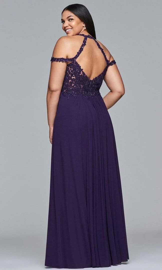 Faviana - Lace V-neck Sheath Dress 9439 - 1 Pc Aubergine In Size 16W Available 4 Faviana - Lace V-neck Sheath Dress 9439 - 1 Pc Aubergine In Size 16W Available