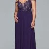 Faviana - Lace V-neck Sheath Dress 9439 - 1 Pc Aubergine In Size 16W Available