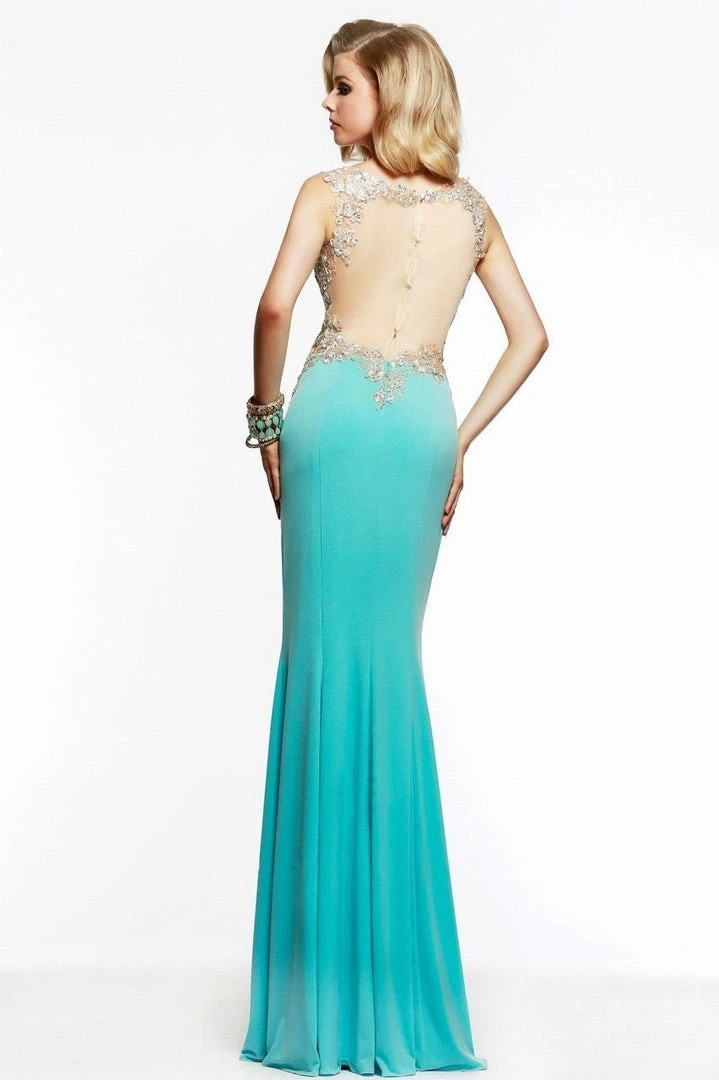 Formal Gowns Faviana - Lovely Jersey Dress With Sheers And Lace Applique S7534 4 Formal Gowns Faviana - Lovely Jersey Dress With Sheers And Lace Applique S7534