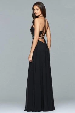 Faviana - Plunging Floral Embroidered Chiffon Gown 10000 Formal Gowns