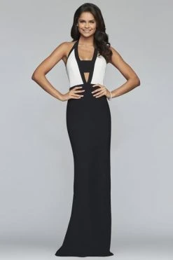 Formal Gowns Faviana - Plunging Halter Bandeau Evening Dress S10236 - 1 Pc Black/Ivory In Size 10 Available