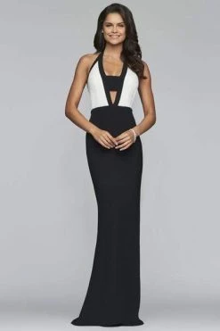 Formal Gowns Faviana - Plunging Halter Bandeau Evening Dress S10236 - 1 Pc Black/Ivory In Size 10 Available