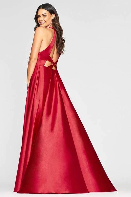 Faviana - Plunging V-Neck Charmeuse A-line Dress S10403 - 1 Pc Red In Size 14 Available 4 Faviana - Plunging V-Neck Charmeuse A-line Dress S10403 - 1 Pc Red In Size 14 Available