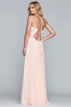 Formal Gowns Faviana - Plunging V Neckline Halter Lace Up Back Gown 10201 - 1 Pc Ivory/Gold In Size 0 And 1 Pc Buttercream In Size 2 Available