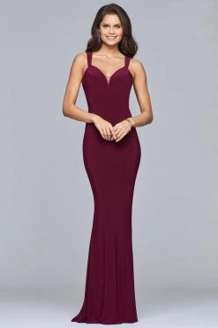 Faviana - S10106 Sleek V-neck Jersey Sheath Dress Formal Gowns