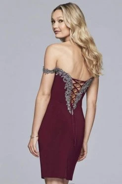 Faviana - S10152 Metallic Appliqued Jersey Sheath Dress