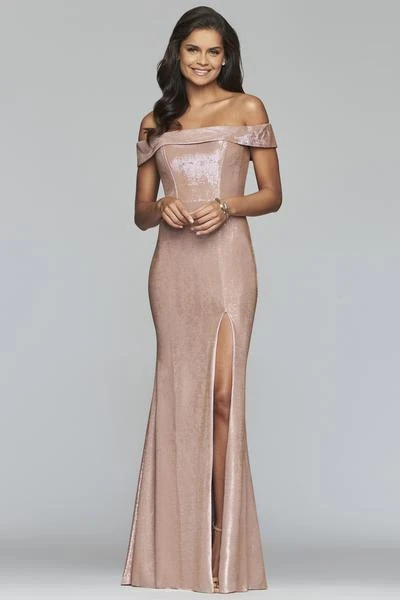 Formal Gowns Faviana - S10216 Metallic Jersey Off-Shoulder Sheath Dress 6 Formal Gowns Faviana - S10216 Metallic Jersey Off-Shoulder Sheath Dress