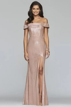 Formal Gowns Faviana - S10216 Metallic Jersey Off-Shoulder Sheath Dress 13 Formal Gowns Faviana - S10216 Metallic Jersey Off-Shoulder Sheath Dress