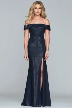 Formal Gowns Faviana - S10216 Metallic Jersey Off-Shoulder Sheath Dress 10 Formal Gowns Faviana - S10216 Metallic Jersey Off-Shoulder Sheath Dress
