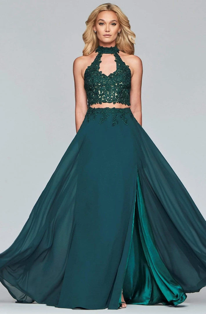 Faviana - S10220 Two Piece Lace High Halter Chiffon A-line Dress Formal Gowns 6 Faviana - S10220 Two Piece Lace High Halter Chiffon A-line Dress Formal Gowns