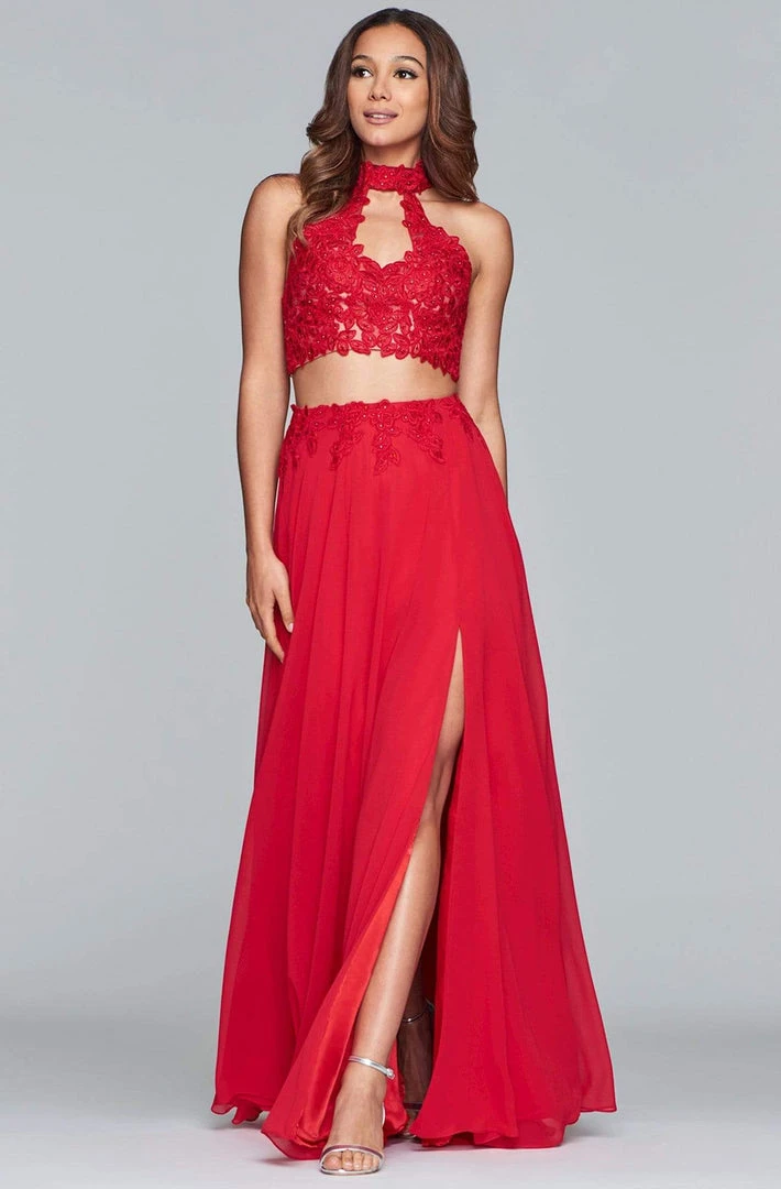 Faviana - S10220 Two Piece Lace High Halter Chiffon A-line Dress Formal Gowns 10 Faviana - S10220 Two Piece Lace High Halter Chiffon A-line Dress Formal Gowns