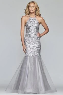 Formal Gowns Faviana - S10221 Embroidered Sequin Halter Mermaid Gown