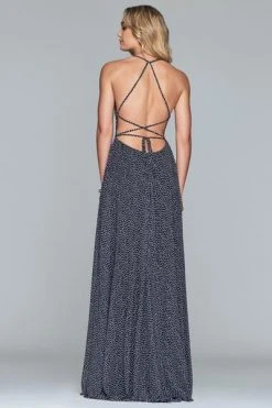 Faviana - S10238 Dotted Chiffon Halter A-line Dress With Slit