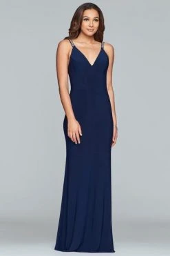 Formal Gowns Faviana - S10267 Sleeveless Beaded V-neck Jersey Sheath Dress