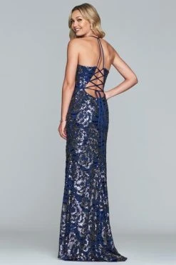 Faviana - S10282 Sequined Rosette Motif High Slit Gown Formal Gowns