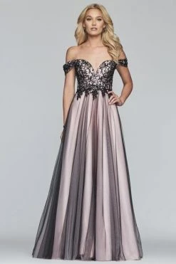 Formal Gowns Faviana - S10290 Beaded Lace Off-Shoulder Evening Gown