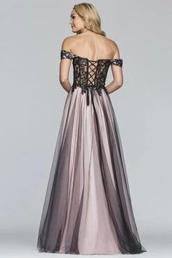 Formal Gowns Faviana - S10290 Beaded Lace Off-Shoulder Evening Gown