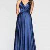 Formal Gowns Faviana - S10429 Pleated Sleeveless V-neck Satin Gown - 1 Pc Navy In Size 6 Available 1 Formal Gowns Faviana - S10429 Pleated Sleeveless V-neck Satin Gown - 1 Pc Navy In Size 6 Available