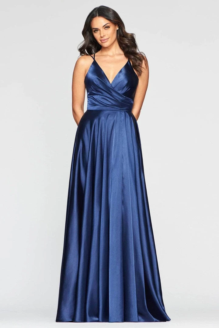 Formal Gowns Faviana - S10429 Pleated Sleeveless V-neck Satin Gown - 1 Pc Navy In Size 6 Available 6 Formal Gowns Faviana - S10429 Pleated Sleeveless V-neck Satin Gown - 1 Pc Navy In Size 6 Available