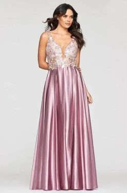 Formal Gowns Faviana - S10442 Embroidered Floral Applique Long Dress - 1 Pc Deep Mauve In Size 8 Available