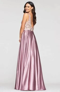 Formal Gowns Faviana - S10442 Embroidered Floral Applique Long Dress - 1 Pc Deep Mauve In Size 8 Available