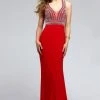 Faviana - S7805 Eye-Catching Jersey Dress With Plunging Neckline - 1 Pc Red In Size 4 Available