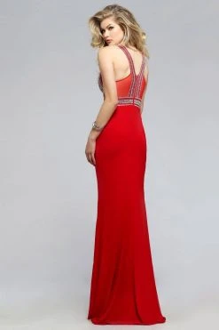 Faviana - S7805 Eye-Catching Jersey Dress With Plunging Neckline - 1 Pc Red In Size 4 Available