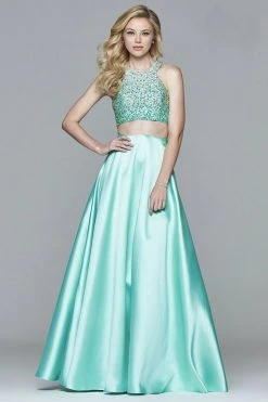 Formal Gowns Faviana - S7827 Frosted Satin Two Piece With Fully Beaded Bodice