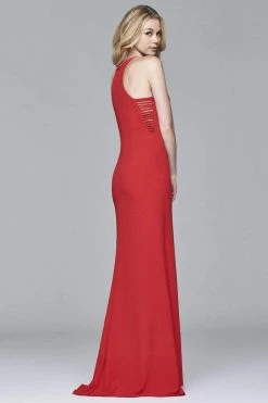 Formal Gowns Faviana S7913 Halter Neck Jersey Dress With Sweep Train - 1 Pc Black In Size 6 Available