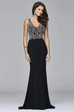 Faviana - S7915 Long Jersey Fit And Flare Dress With Beaded Bodice Formal Gowns
