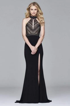 Faviana - S7932 Long Jersey Fit And Flare With Banded Lace Bodice Formal Gowns