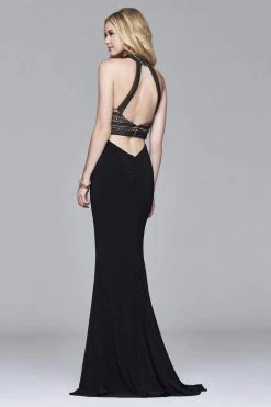 Faviana - S7932 Long Jersey Fit And Flare With Banded Lace Bodice Formal Gowns