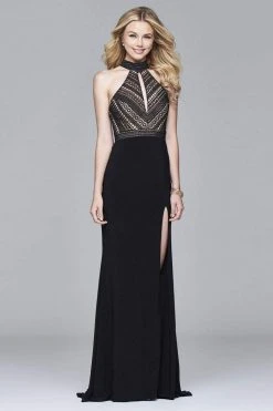 Faviana - S7932 Long Jersey Fit And Flare With Banded Lace Bodice Formal Gowns
